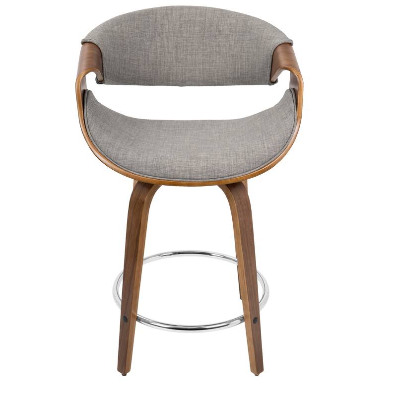 Carson Carrington Sauda 24" Fixed-Height Counter Stools with Bent Wood Legs & Round Footrest (Set of 2) - Light Grey Fabric/Walnut Wood/Chrome Metal