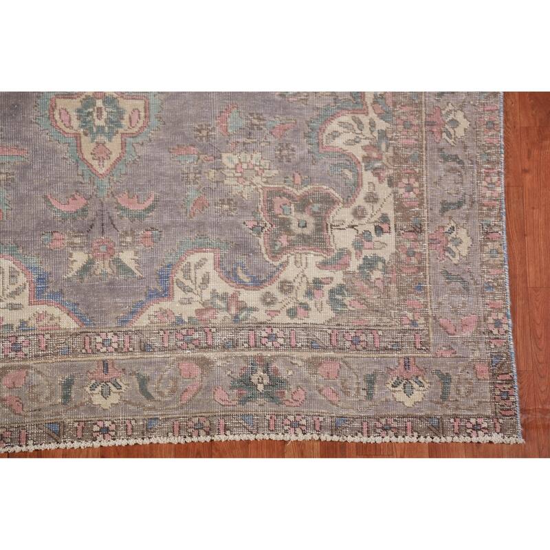 Gray Tabriz Persian Vintage Area Rug Handmade Wool Carpet - 6'8" x 9'7"