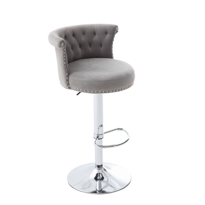 Velvet Bar Stool Set of 2, Adjustable Swivel Bar Stools with Silver Plated Metal Leg, Counter Height Chair