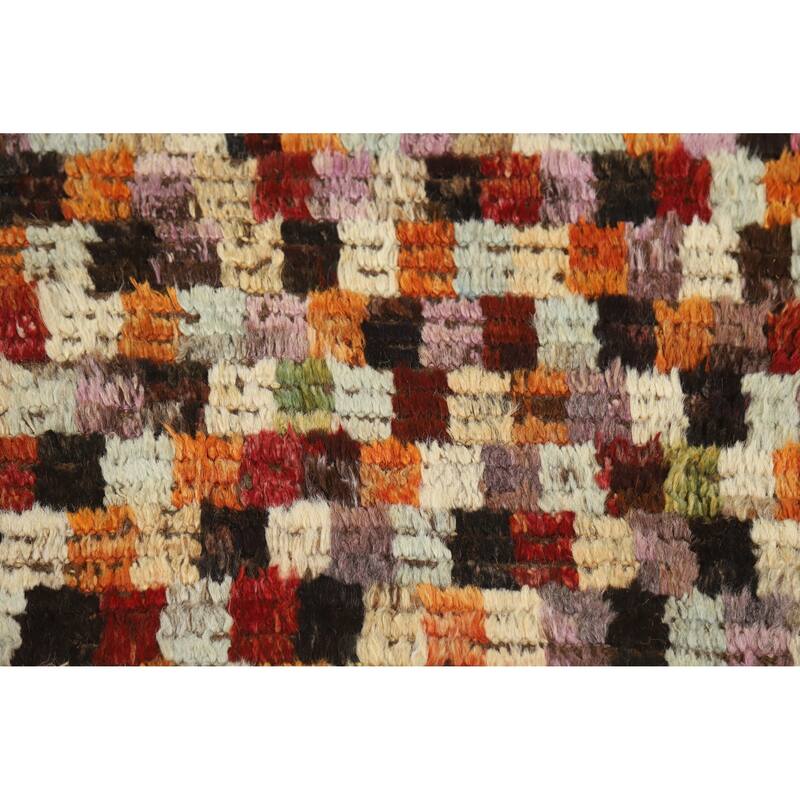 Checkered Tribal Moroccan Oriental Runner Rug Hand-Knotted Wool Carpet - 2'9" x 9'6"