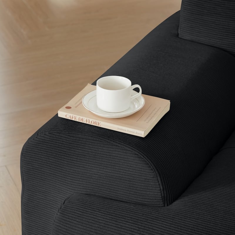 113" Modern L-Shaped Corduroy Modular Sectional Sofa with Movable Ottoman