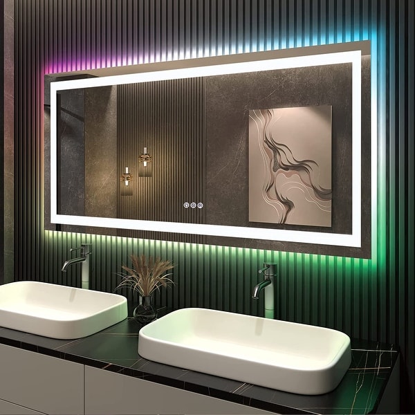 Apmir Super Bright RGB Backlit LED Frontlit Anti Fog Bathroom Vanity Mirror in Tempered Glass ETL On Sale Bed Bath Beyond 39502644