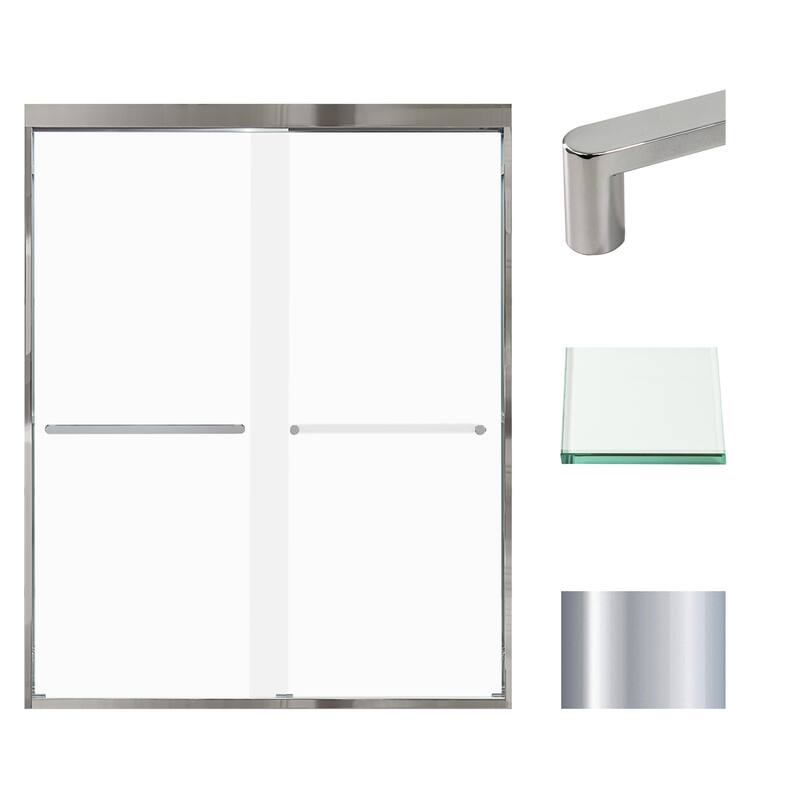 Frederick 59 in. W x 76 in. H Sliding Semi-Frameless Shower Door in Brushed Nickel with Frosted Glass - 60 x 76 - 60 x 76