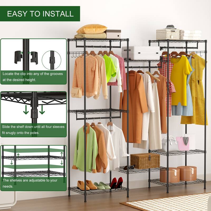 Portable Closet Wardrobe, Adjustable Freestanding Clothing Rack for Bedroom, Cloakroom, Black