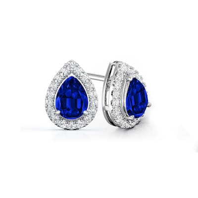 Auriya 14k Gold Lab Grown Gemstone Blue Sapphire Stud Earrings Pear 0.25 to 5.00 ct. tw. Halo Screw-Back