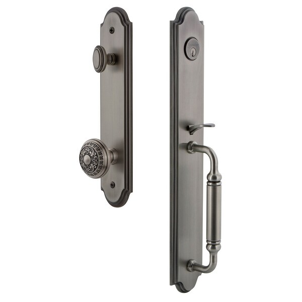 Grandeur ARCCGRWIN_ESET_238 Arc Solid Brass Rose Keyed Entry Single Cylinder Full Plate "C" Grip Handleset with Windsor Knob