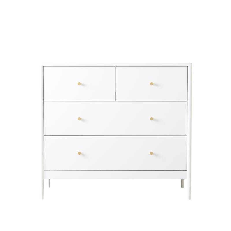 Anmytek White 4 Drawer Dresser Minimalist Storage Chest with Wood Knobs