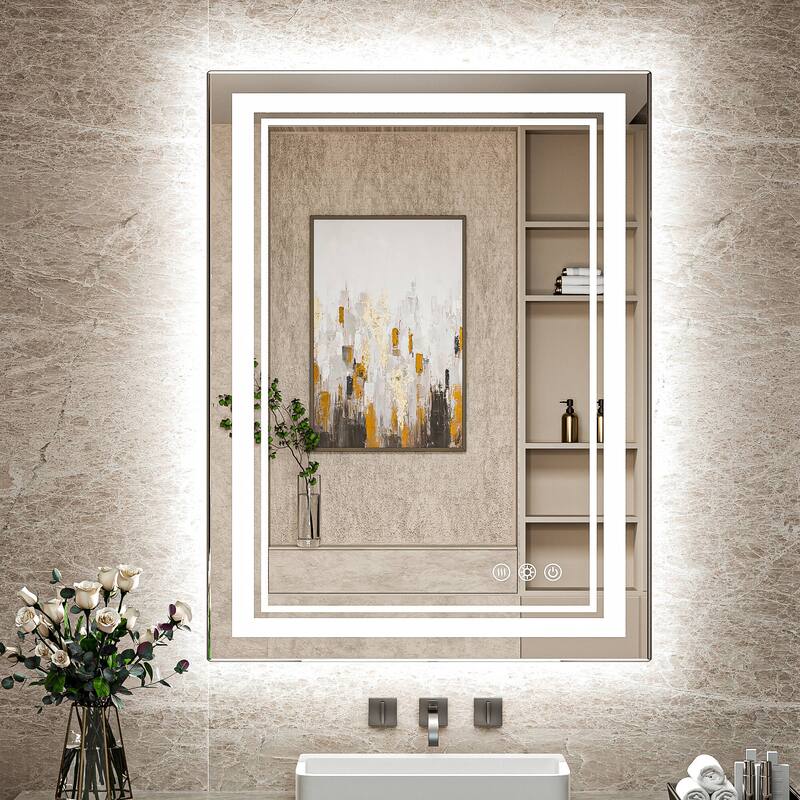 Keonjinn LED Front Light and Backlit Bathroom Vanity Wall Mirror, 3