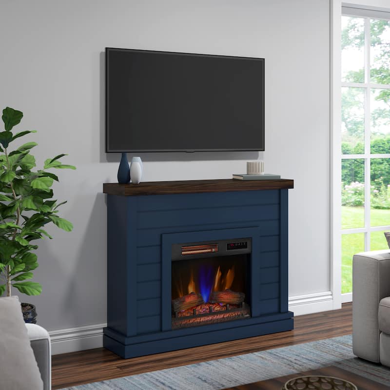 duraflame® Shiplap Wall Mantel Electric Fireplace - Fontana Blue