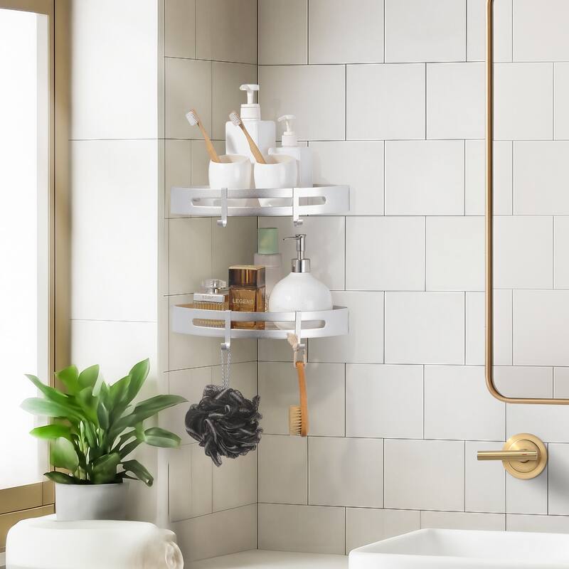 WOWOW 12.7 in. W x 9 in. D x 4 in. H Double Bathroom Corner Shelf