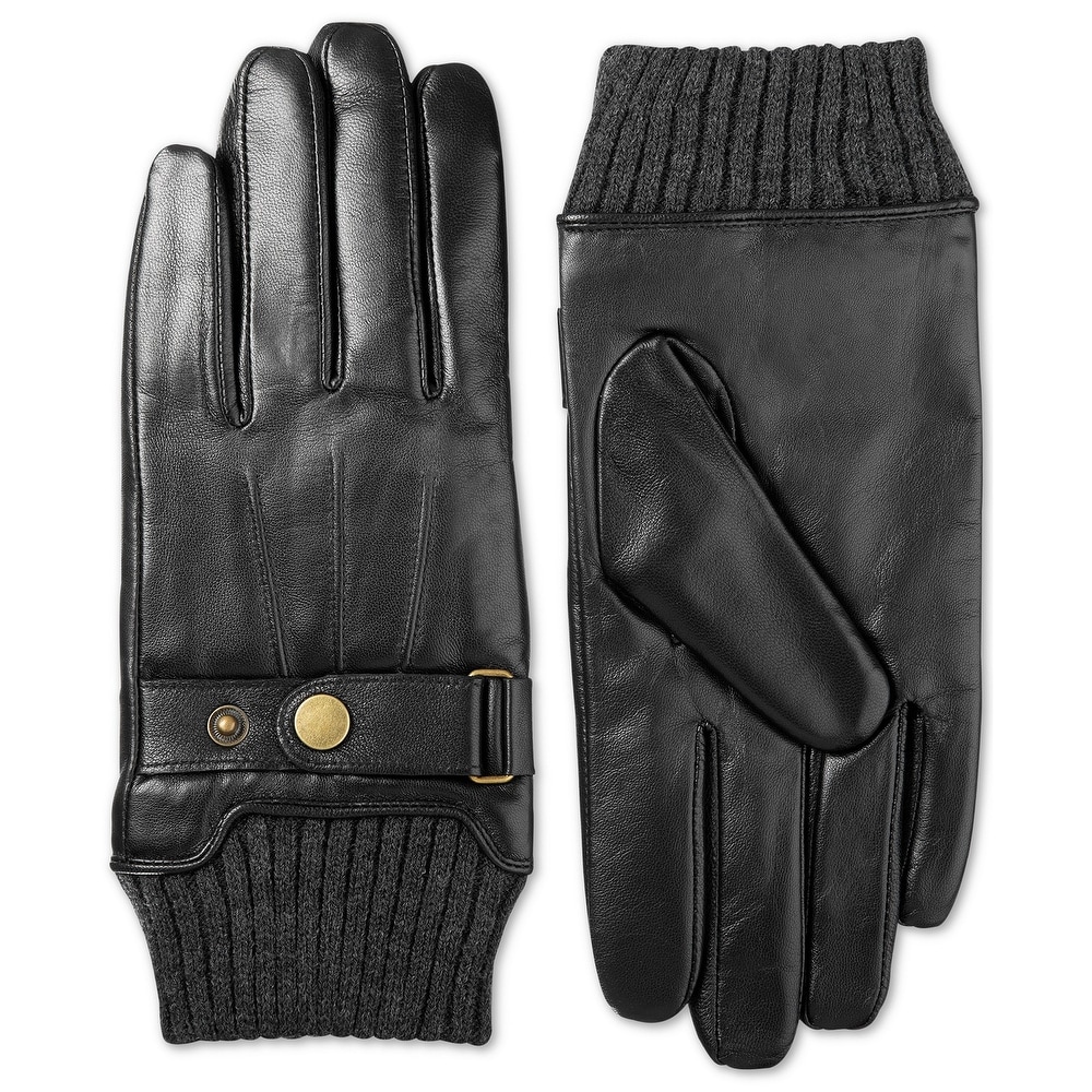 Men/'s Long Leather Gauntlet Glove w// Snap Closure and Extra Wide Cuff Opening