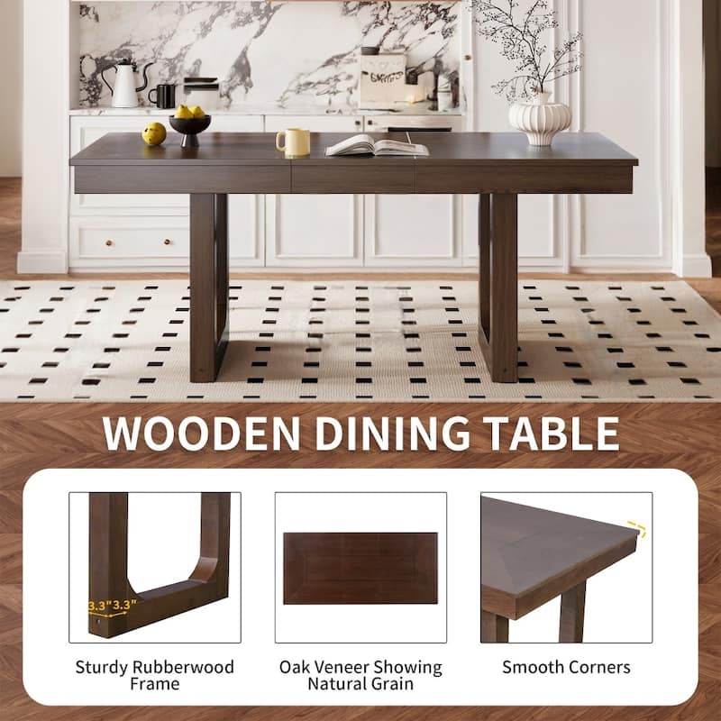 Rustic 7-piece Wooden Extendable Dining Set with 18" Move Leaf and 6 piece Upholstered Chairs