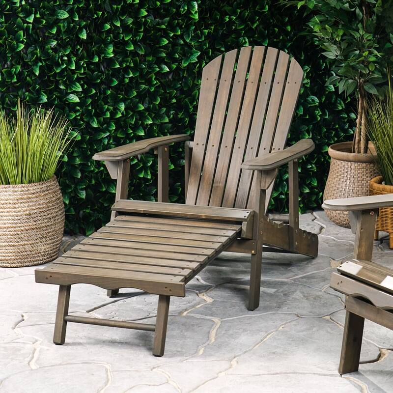 Rustic Acacia Wood Foldable Adirondack Chairs with Footrest