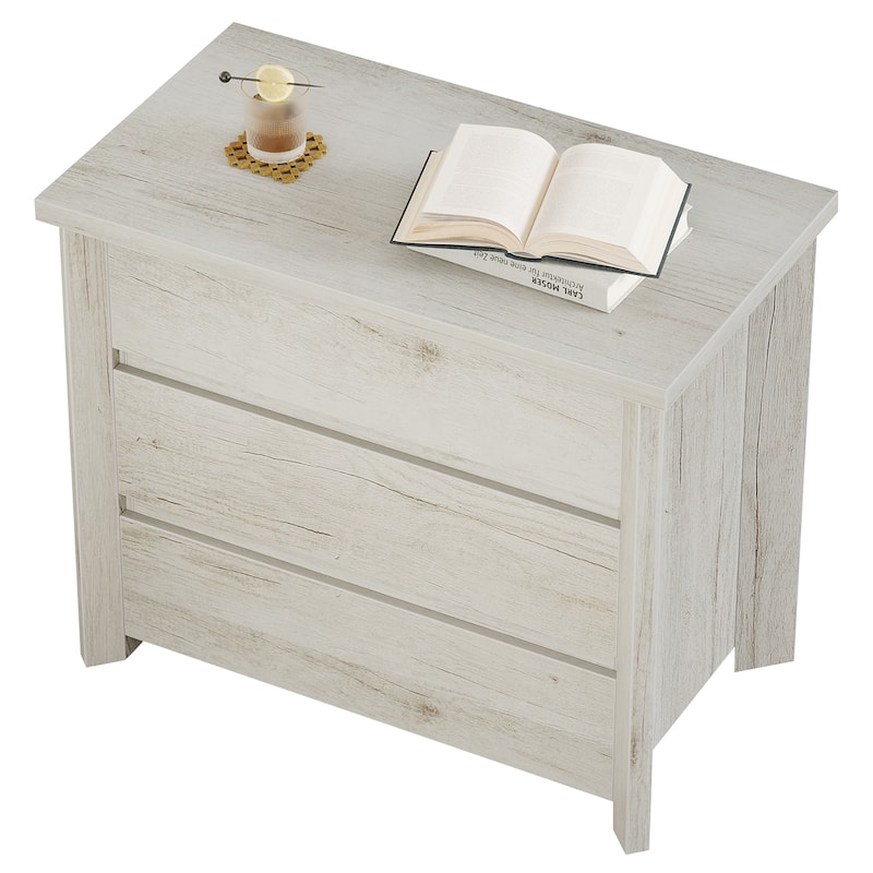 Three Drawer Nightstand, Large Farmhouse Night Stand with Storage