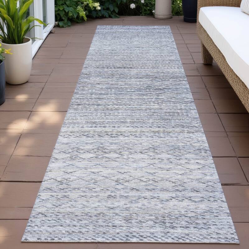 Machine Washable Indoor/Outdoor Modern Trellis Chantille Rug - Sky - 2'3" x 7'6"