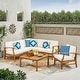 preview thumbnail 2 of 86, Christopher Knight Home - Outdoor Patio Conversation Set, Acacia Wood Frame, Cushions & Slatted Coffee Table Teak Finish+Cream Cushion