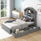preview thumbnail 40 of 49, Wood Platform Bed Frame with 2 Drawers and 5 Storage Shelves Grey - Twin