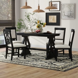 Rectangular Wooden 5-Piece Dining Table Set With 4 Upholstered Chairs ...