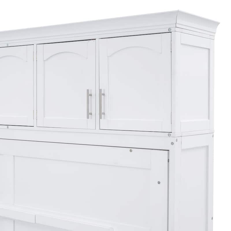 White Full Size Multi-function Murphy Bed with Top Cabinets for Apartments