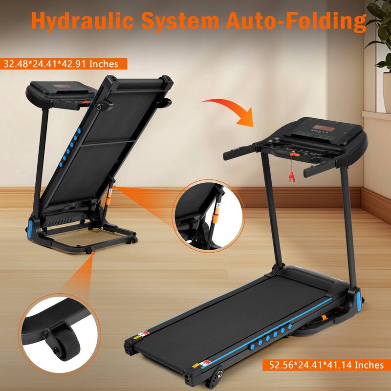 Incline Treadmill for Running & Walking, 3.0 HP Treadmills, 350 lbs Weight Capacity Hydraulic System Auto-Folding Treadmill
