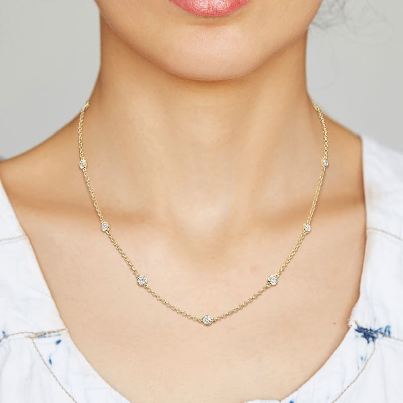 Miadora 1 5/8ct TDW Diamond Station Necklace with Chain in 14k Yellow Gold, 17-in