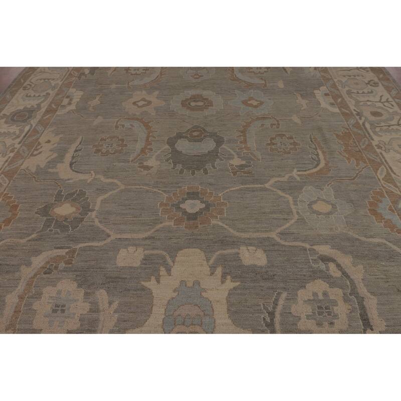 Floral Oushak Turkish Area Rug Handmade Vegetable Dye Wool Carpet - 9'0"x 11'5"