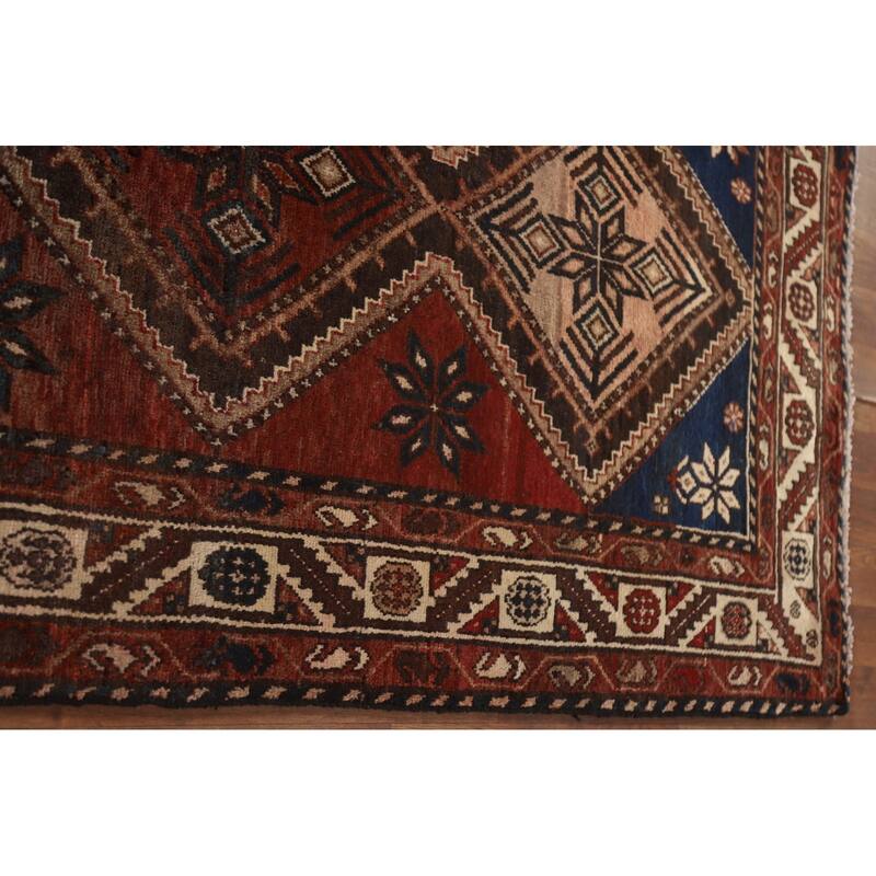 Hand Knotted Oriental 100% Wool Carpet Traditional Geometric Red Hamedan Runner Rug - 9' 10'' X 3' 8''