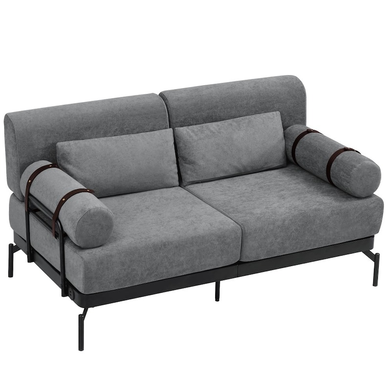 59" Modern 2-seater Sofa Couch with Flexible USB Ports and Cylindrical Armrests
