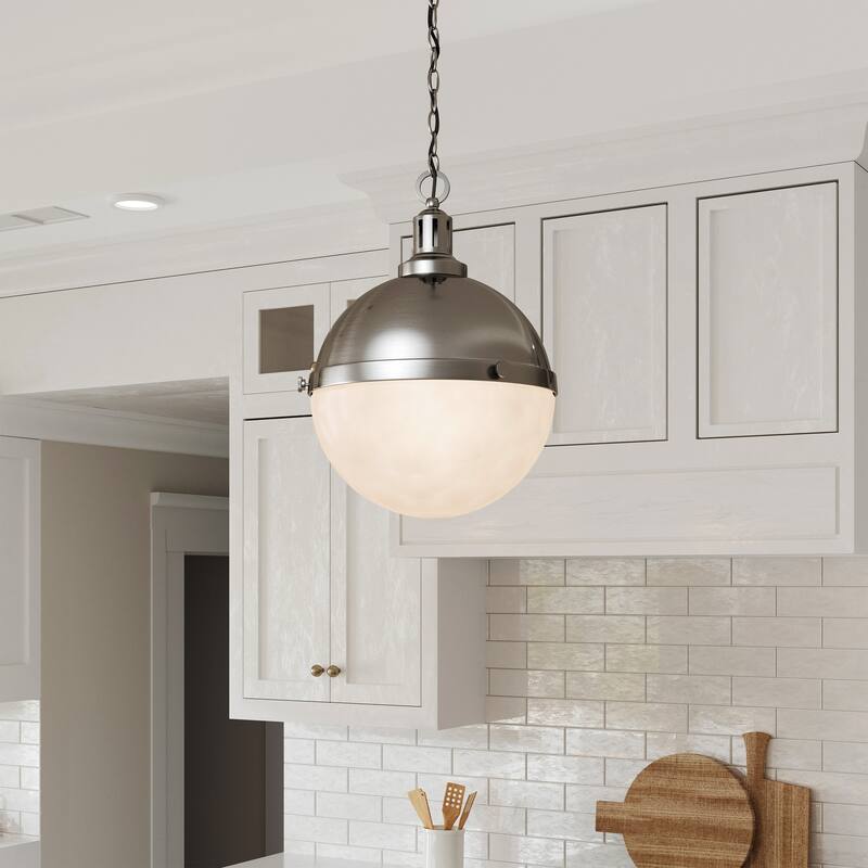 Brio Lighting Aaron - 2 Light Glass & Metal Dimmable Pendant Light - Nickel