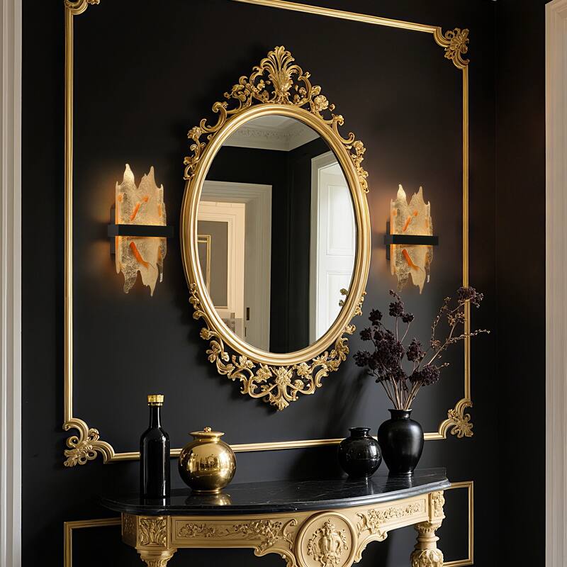 Modern LED Flame-Inspired Wall Sconce Antique Gold Foil Bathroom Vanity Light - L13.8" x W6.7"