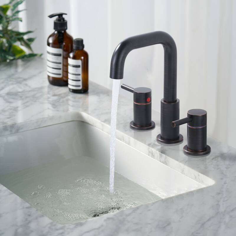 WOWOW 8 in. Widespread Double Handle Bathroom Faucet with Pop-Up Drain