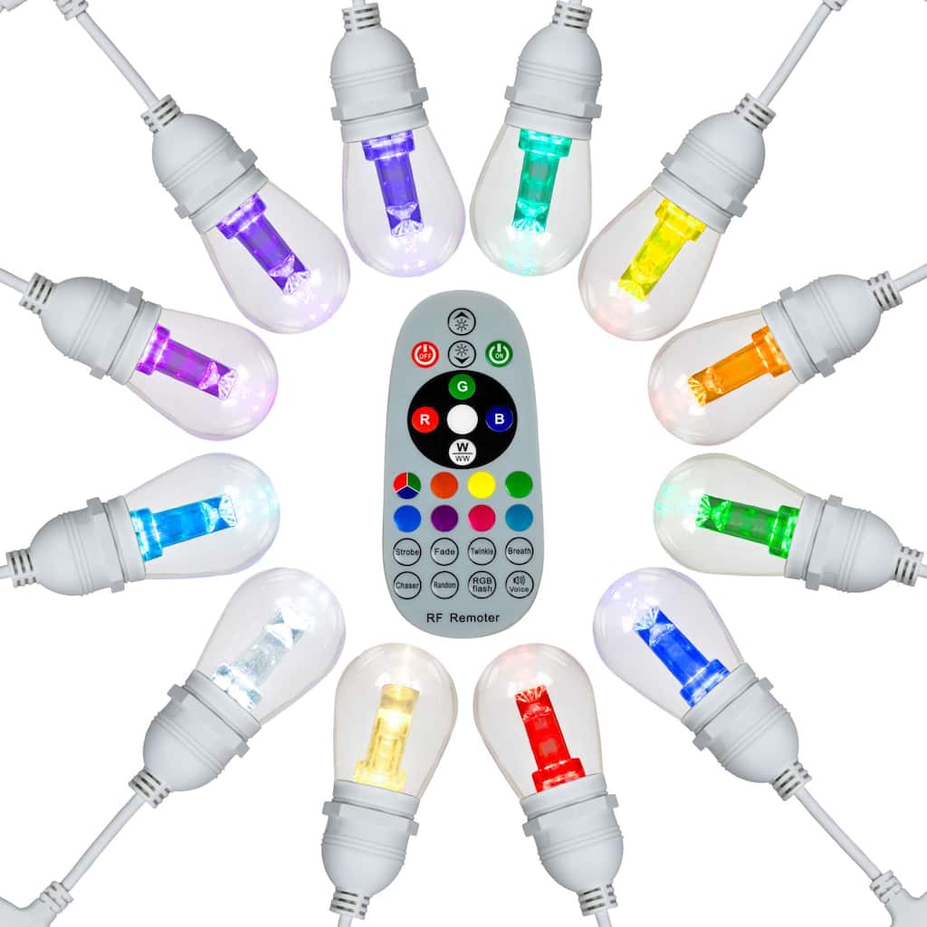 48FT S14 RGB+WW LED Color Changing Christmas String Light Set, White Wire - WHITE WIRE