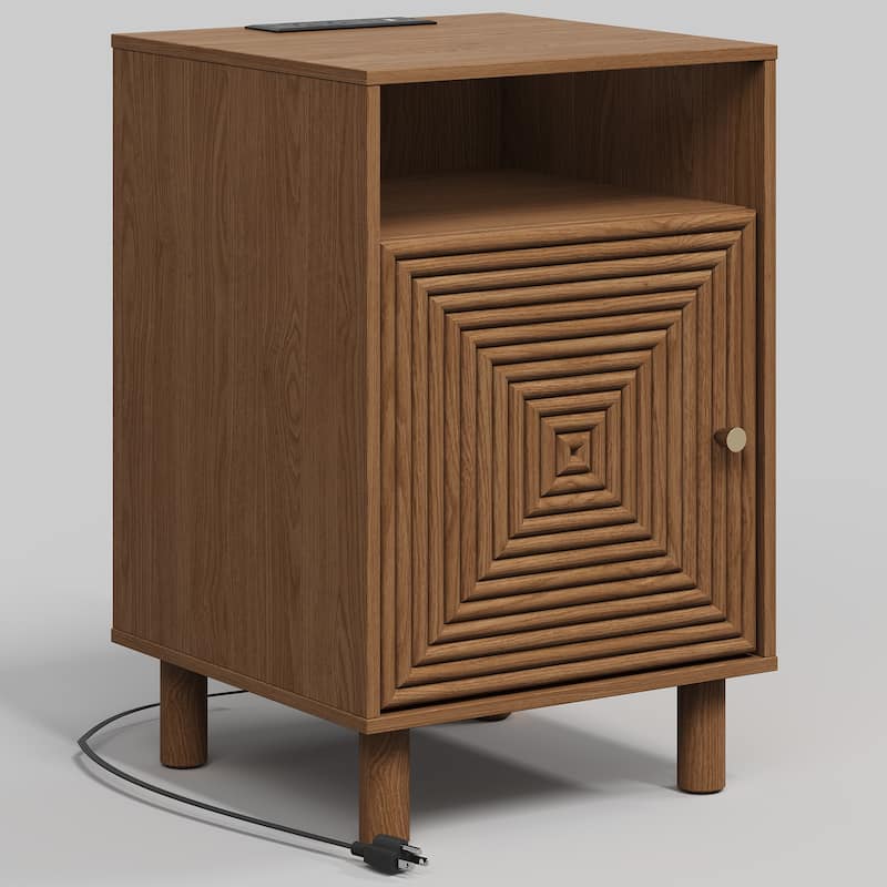 Nightstand with Charging Station and Solid Wood Legs