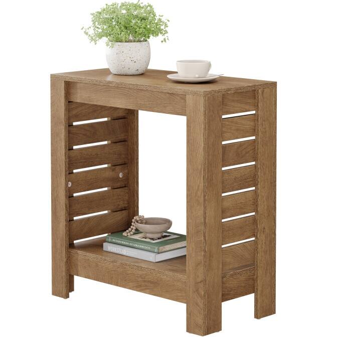 2-Tier Narrow End Table, Wooden Side Table For Living Room, Bedroom - 1PC