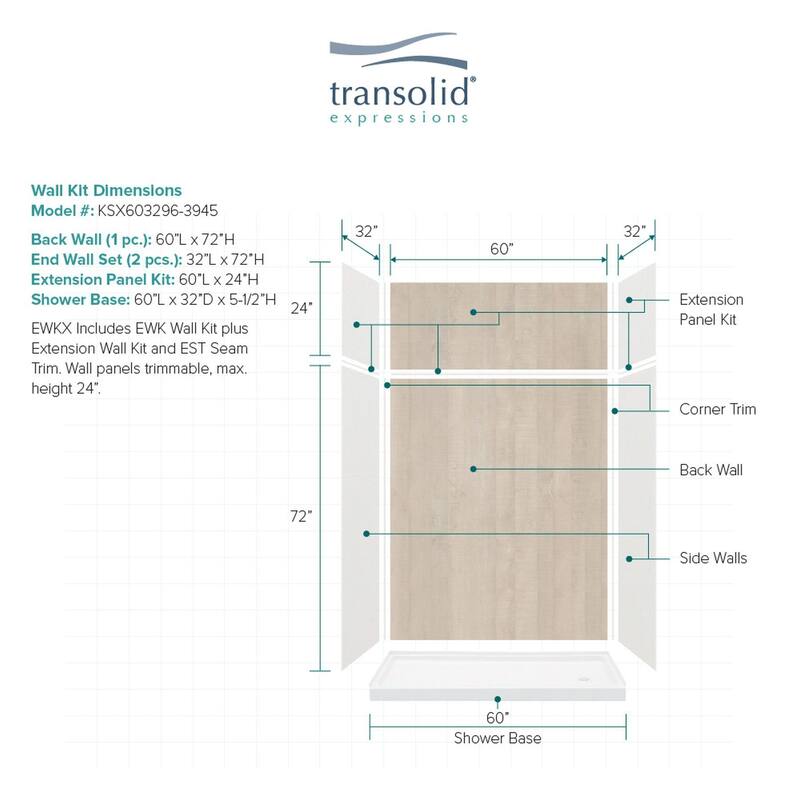 Transolid Expressions 60-in X 32-in X 96-in Glue to Wall Shower Kit - 32" x 60" x 96" - 32" x 60" x 96"