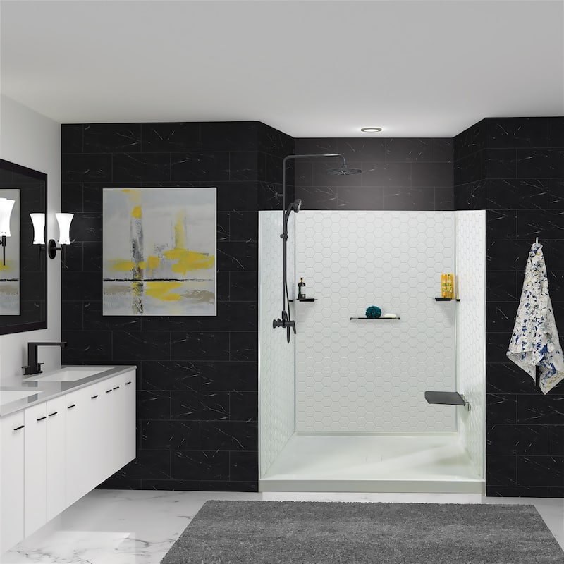 Transolid PWK603672 Prodigy 72" High x 60" Wide x 36" Deep Three Panel - White Hexagon Tile