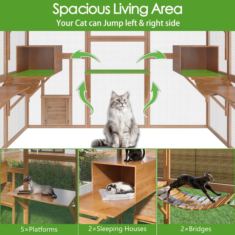 Large Outdoor Cat Enclosures with Houses, Bridges, Walks&UV Proof
