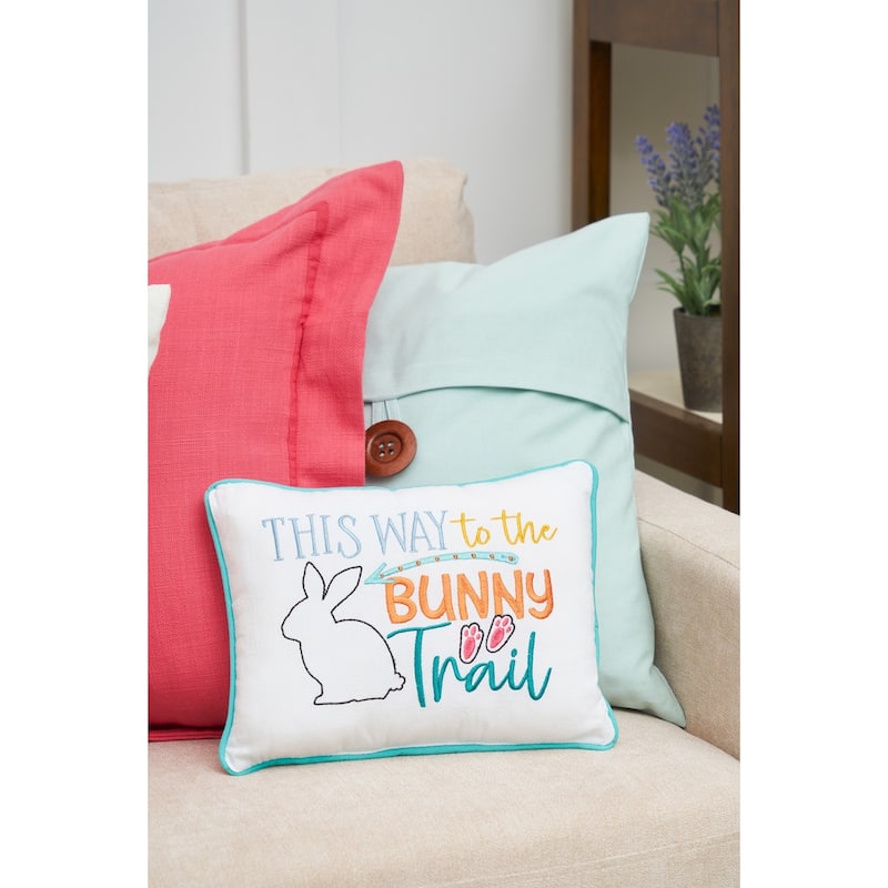 9" x 12" Easter "This Way to The Bunny Trail" Embroidered Spring Themed Small/Petite Accent Pillow