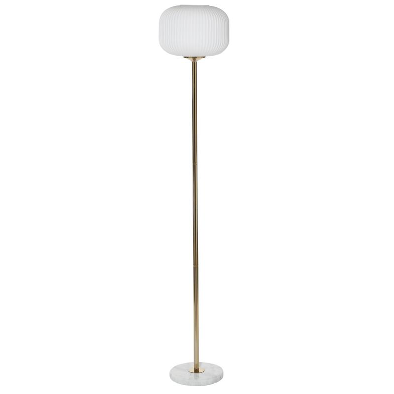 Metal Room Floor Lamp with Round Ribbed Shade - White - CosmoLiving by Cosmopolitan