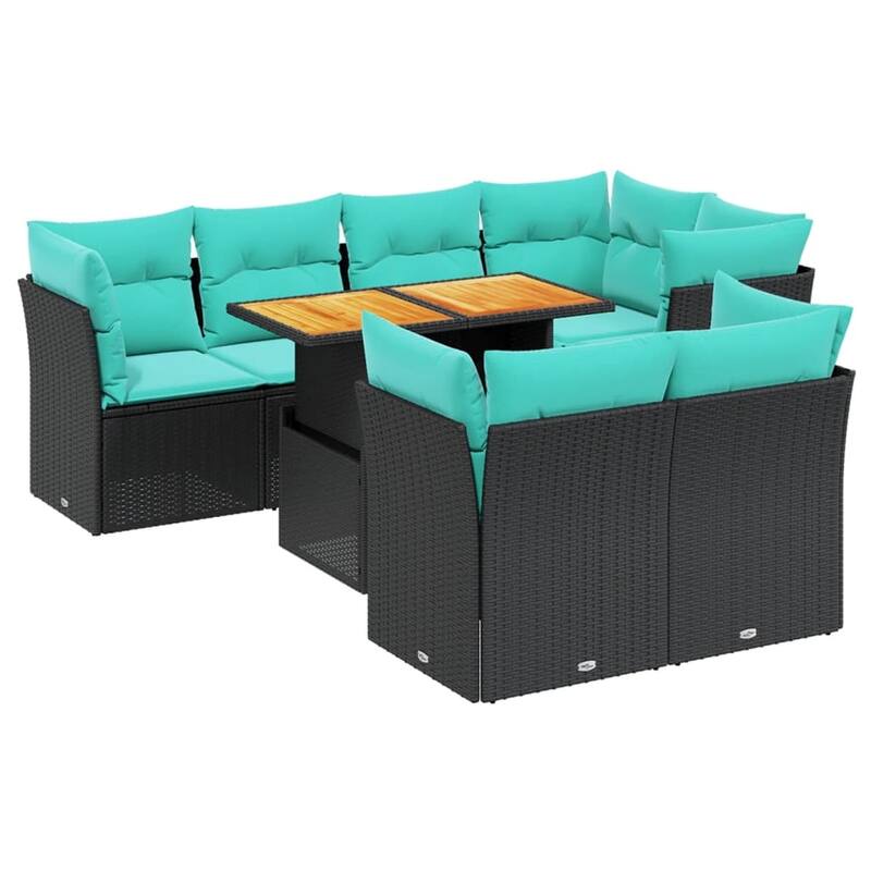 vidaXL 8 Piece Patio Sofa Set with Cushions Black Poly Rattan - 24.4 x 24.4 x 27.2
