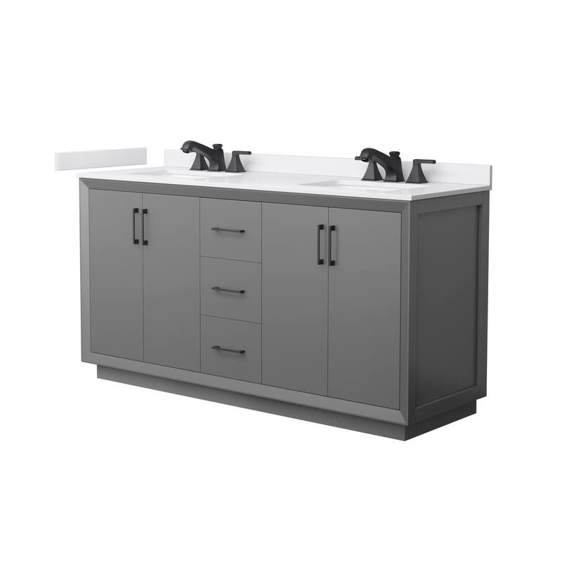 Wyndham Collection WCF4141-66D-VCA-US3MXX Strada 66" Free Standing - Dark Gray / White Cultured Marble Top / Matte