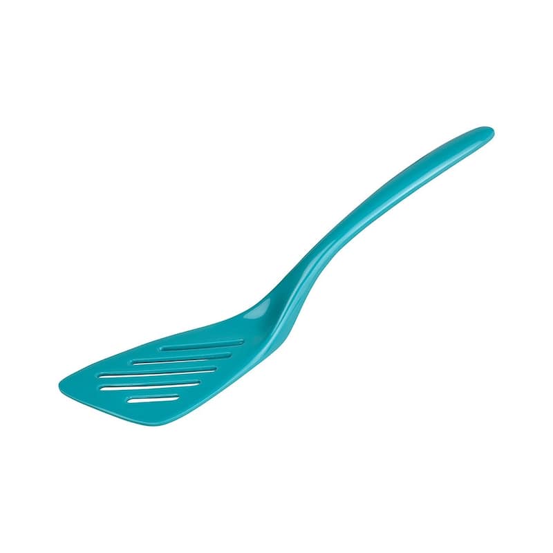 Hutzler 7.25 Inch Mini Melamine Angled Slotted Turner Spatula - Turquoise