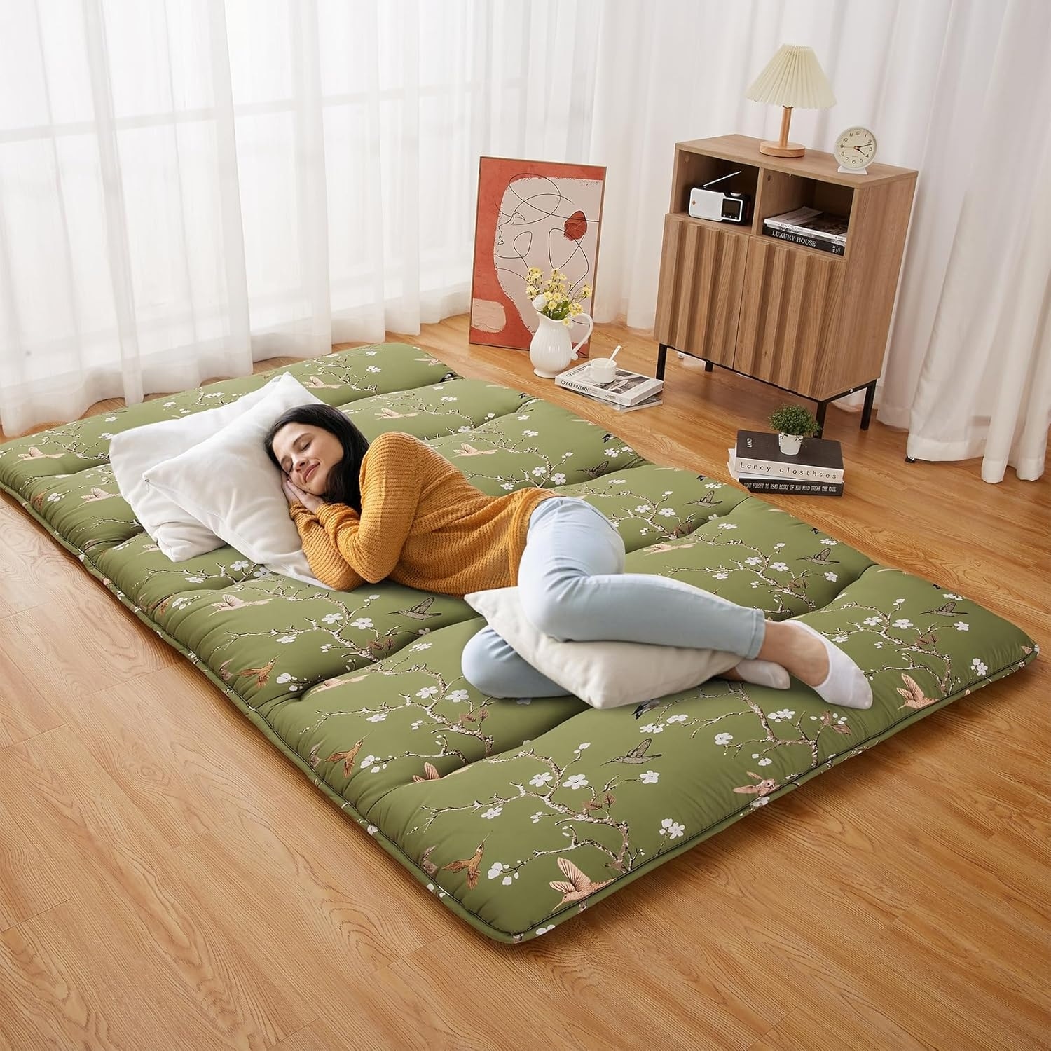 Futon Floor Mattress Japanese Style Floral Pattern Mattress for