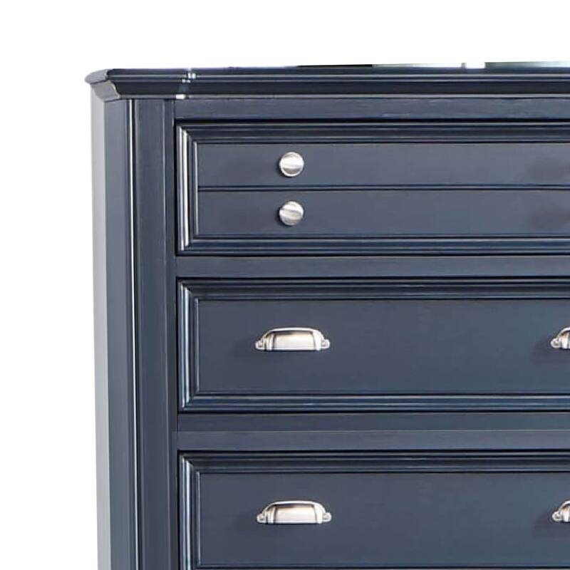 Zeny Tall Dresser Chest, 5 Drawers, Nickel Handles, Slate Blue Wood