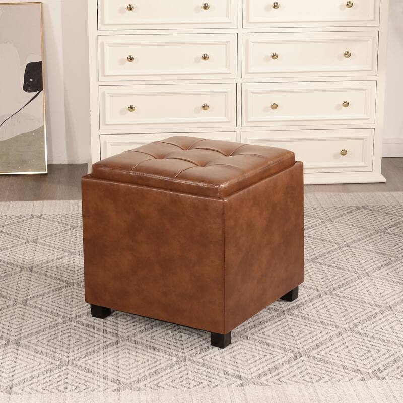 Adeco Storage Ottoman With Tray