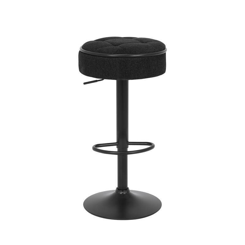 Round Linen Fabric Bar Stools Set of 2, Height Adjustable/360°Counter Height Swivel Stool