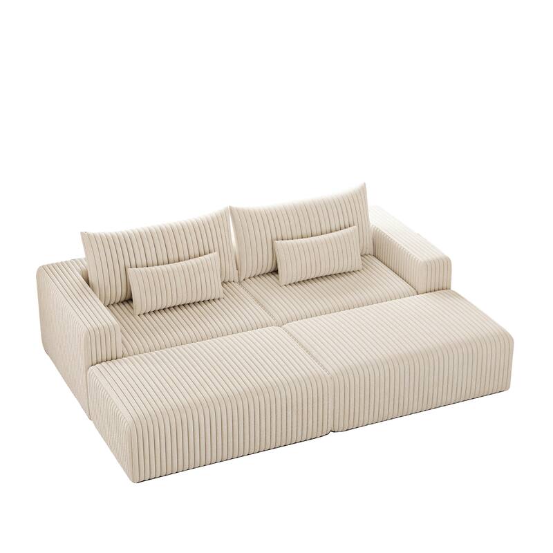 102" Corduroy Cloud Lounge Sectional with 2 Removable Footstools, No-Assembly Plush Chaise & Backrest Support