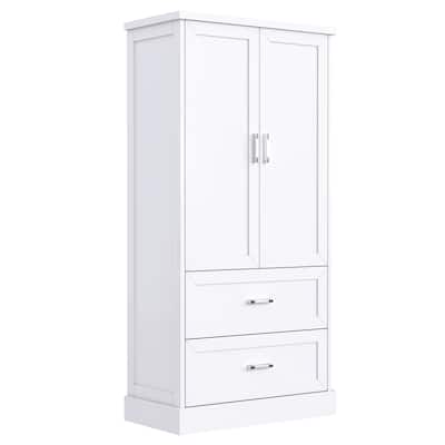 Tall Bathroom Storage Cabinet Cabinet with Two Doors and Drawers Adjustable Shelf MDF Board