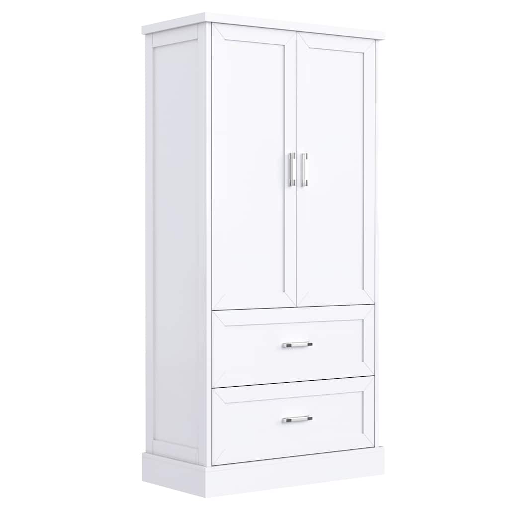 Tall Bathroom Storage Cabinet Cabinet with Two Doors and Drawers Adjustable Shelf MDF Board