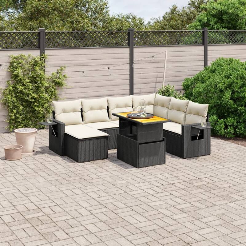 vidaXL Patio Sofa Set with Cushions Table and Sofa Modules 8 Piece Poly Rattan - 21.7 x 39.4 x 28.7